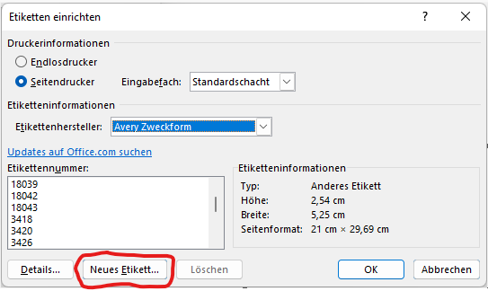 Etikett anlegen
