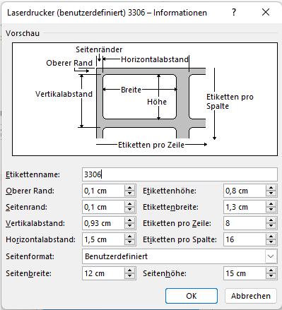 Etikett Maße angeben