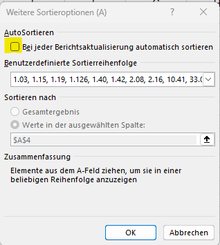 Pivot Weitere Sortieroptionen (A)