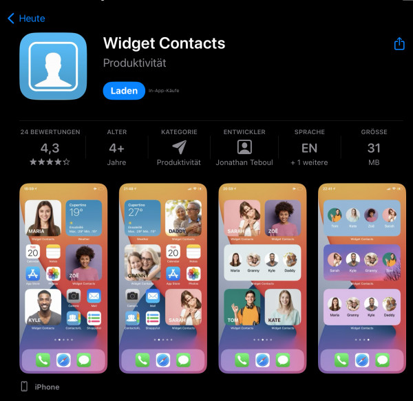 Widget Contacts (Quelle Aplle App Store)
