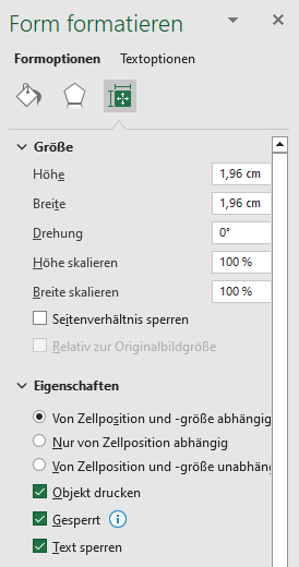 Excel - Kreissegment - Einstellungen