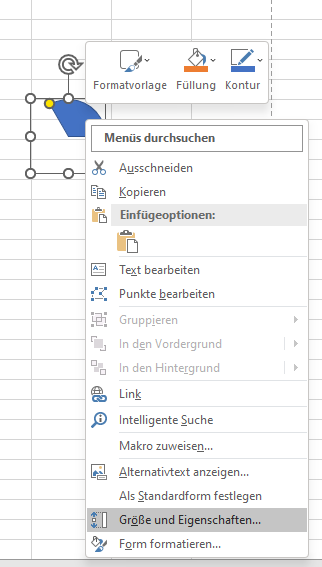 Excel - Kreissegment - Kontextmenu