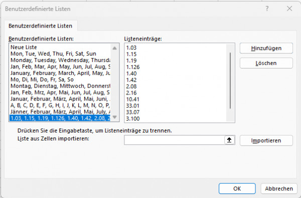 Excel Benutzer-Liste