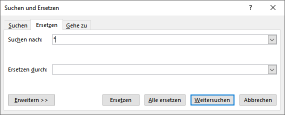 Word 2019 Suchen und Ersetzen Dialog