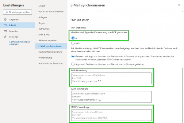 Outlook.com POP-Einstellungen