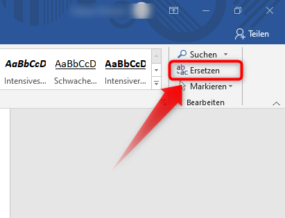 Word 2019 Suchen und Ersetzen im Menue